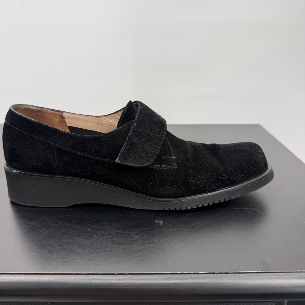 Salvatore Ferragamo Loafers Women 8.5 3A Black Good Suede Wedge Square Toe Italy